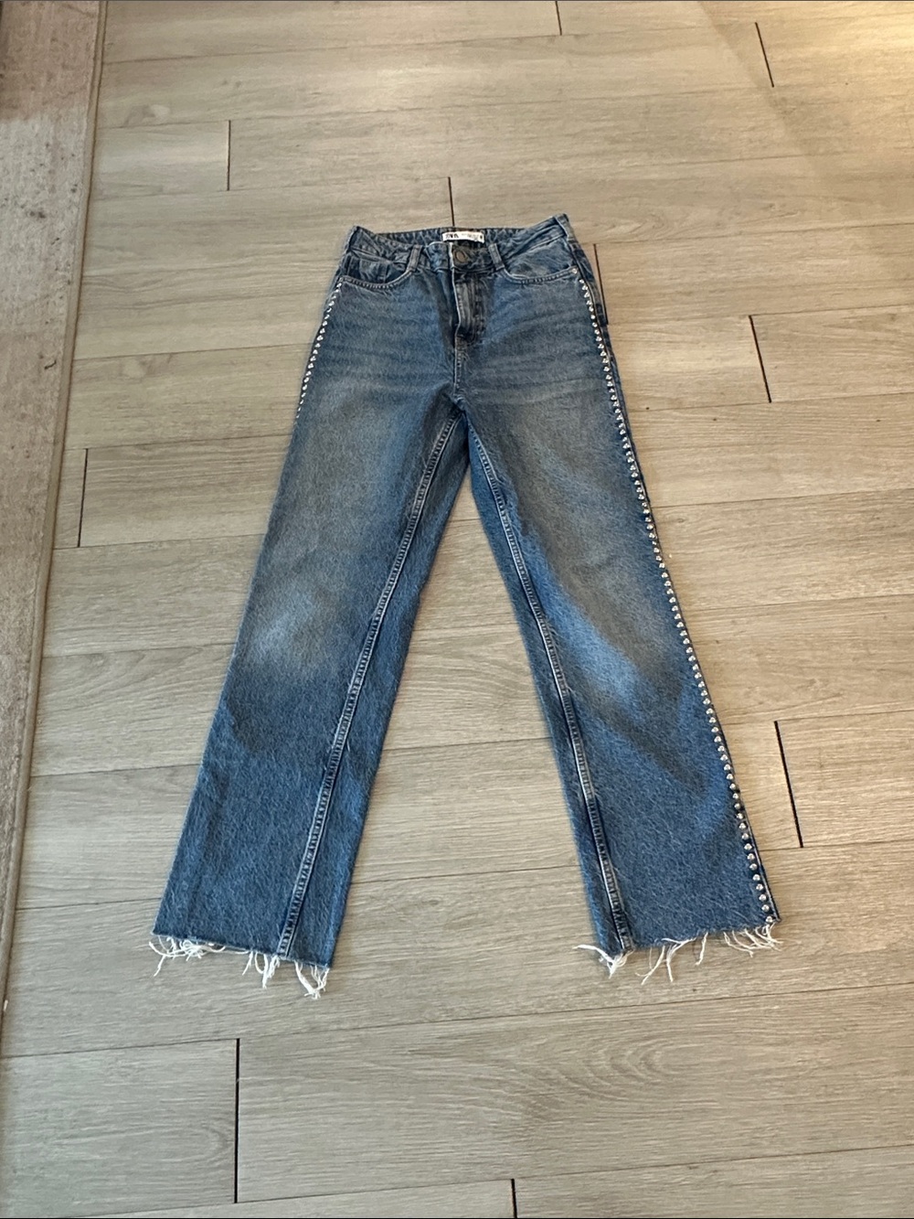 Zara Dark Blue Flared Jeans with Side Stud Trim